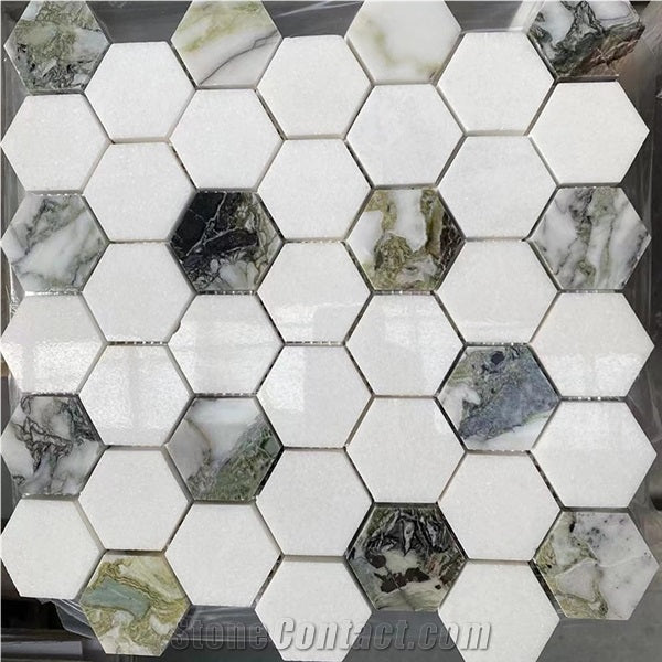 Customized Morden Design Ice Jade Green Marble Mosaic Tiles