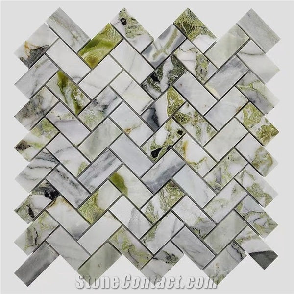 Customized Morden Design Ice Jade Green Marble Mosaic Tiles