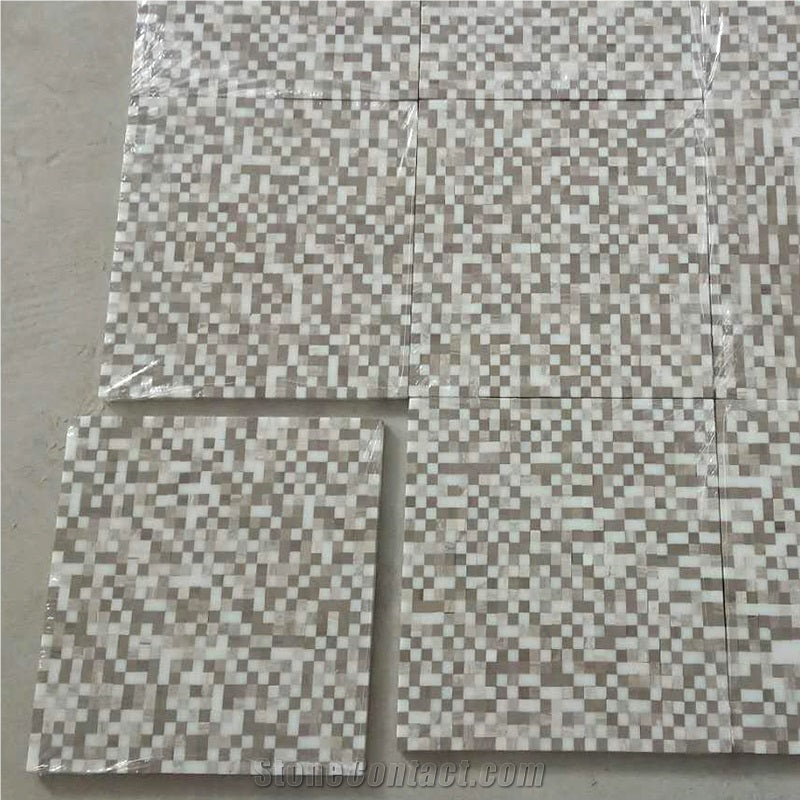 Wood Athens Gray and White Tight Joint Square Mosaic Tiles