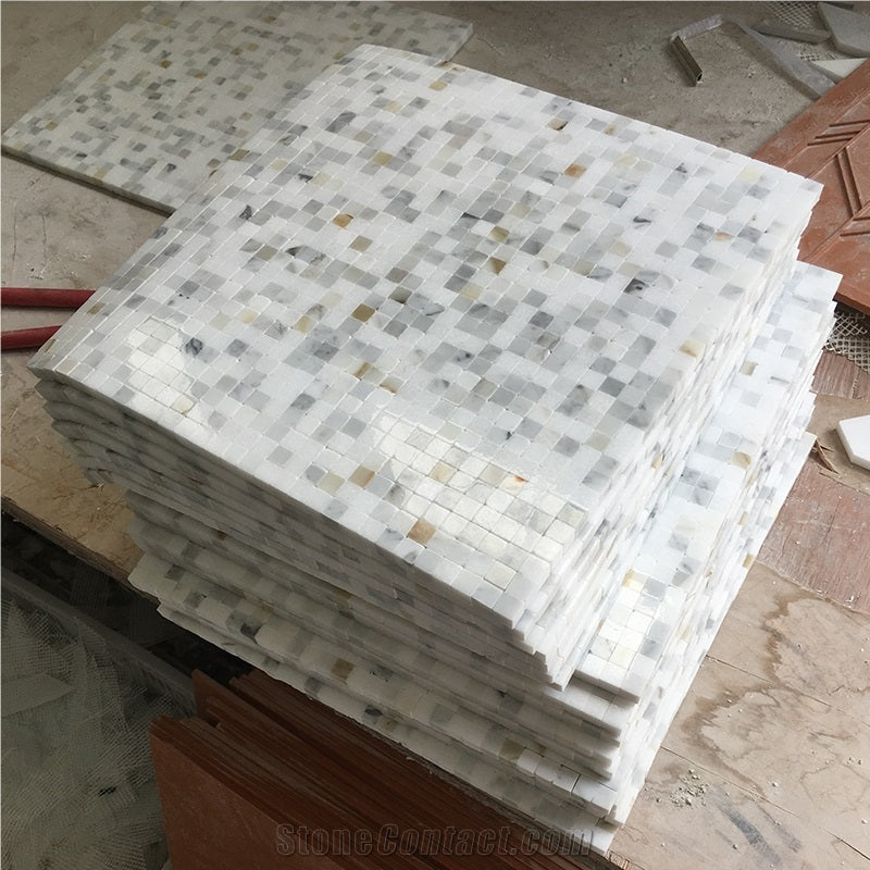 Wood Athens Gray and White Tight Joint Square Mosaic Tiles