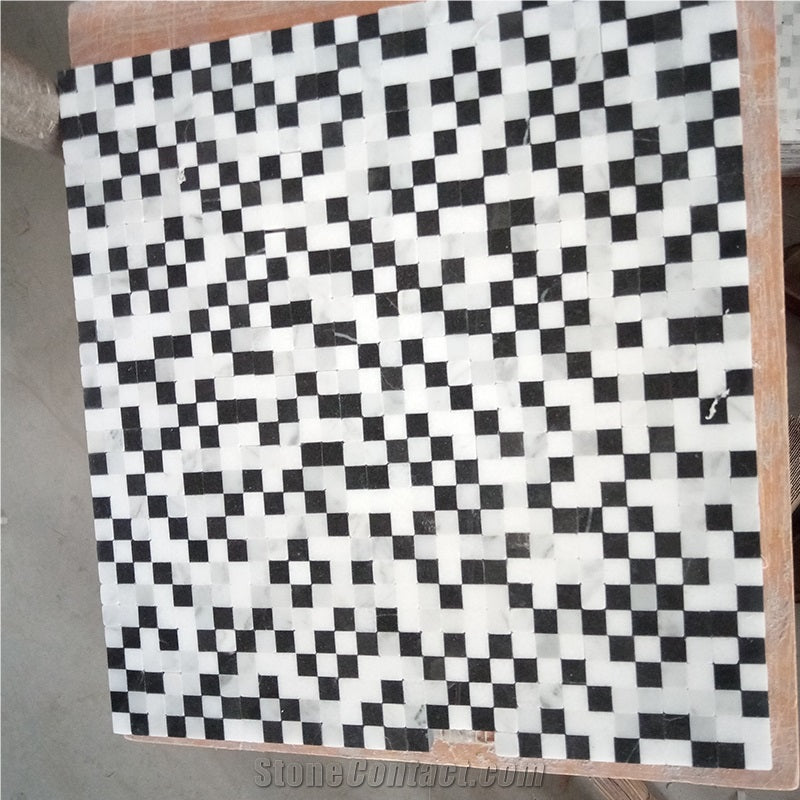 Wood Athens Gray and White Tight Joint Square Mosaic Tiles